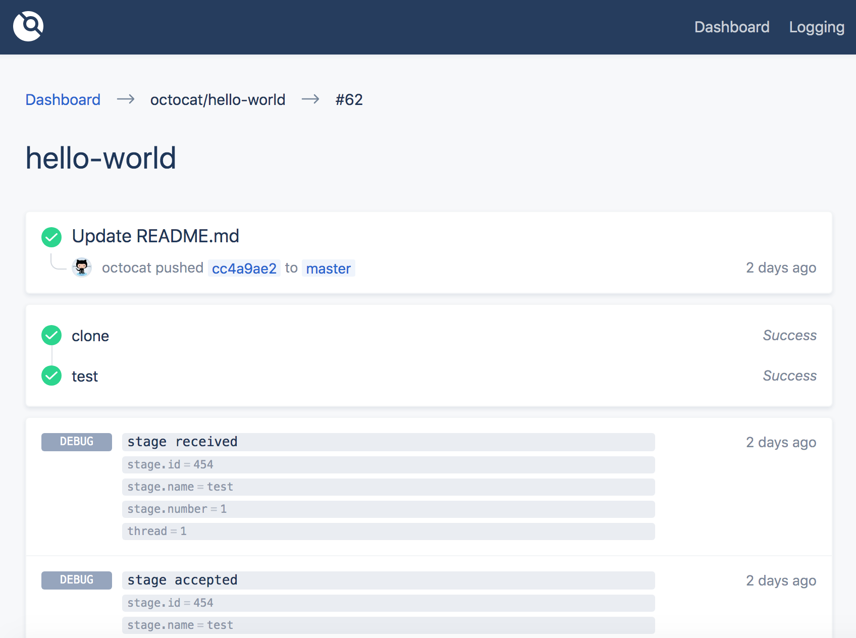 runner logs per-pipeline